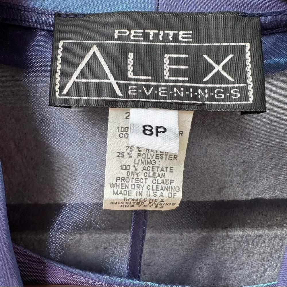 Alex Evenings Petite 8P Blue Maxi Dress Sheer Jacket Formal Rhinestone Set - Picture 4 of 9